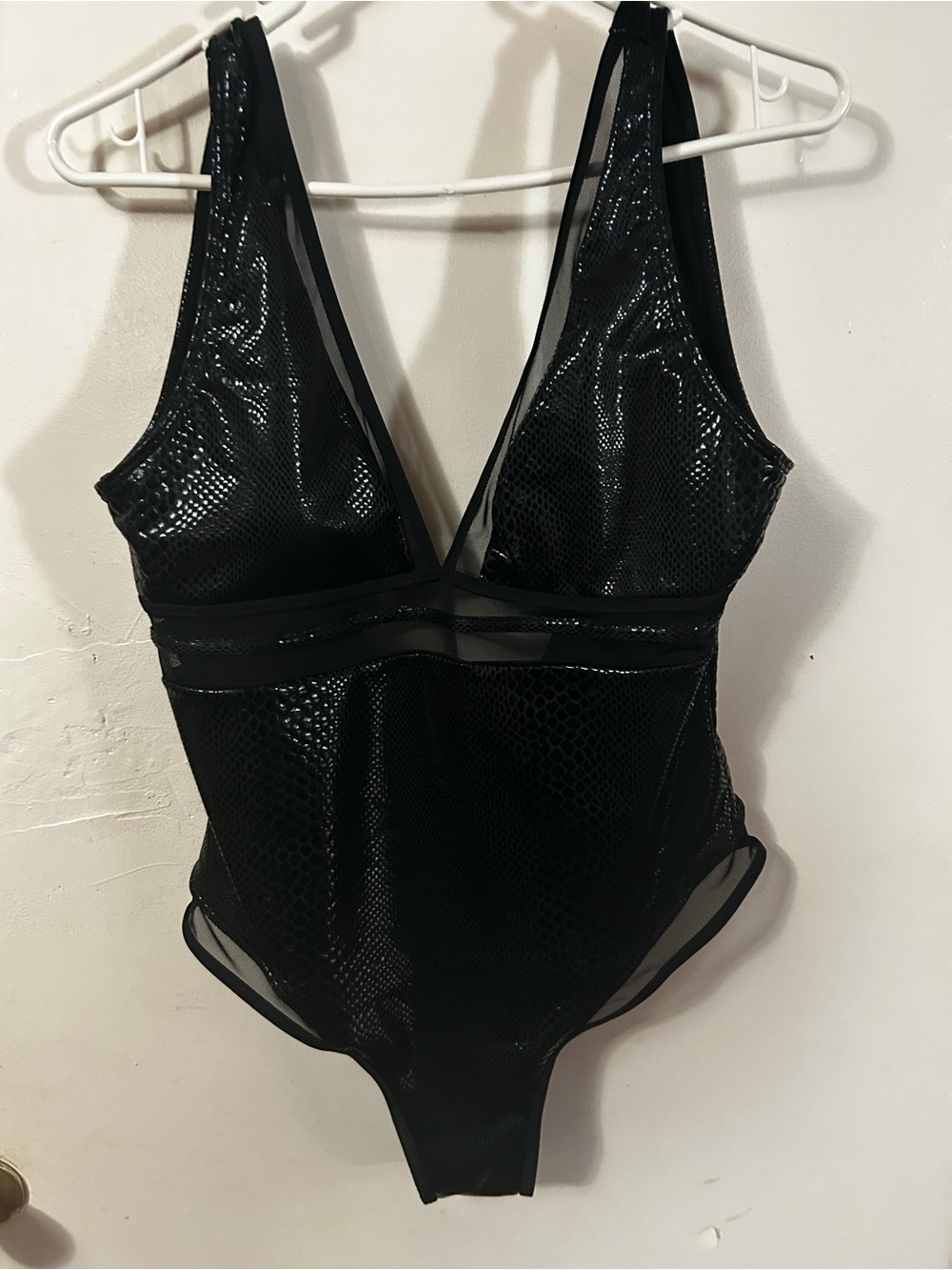Black Mesh-Trim One-Piece Swimsuit
